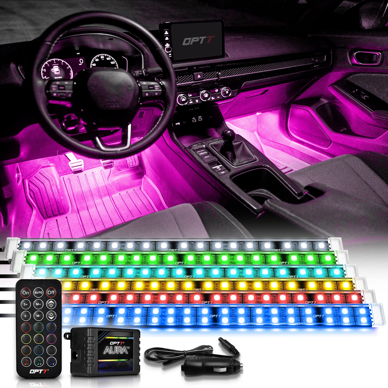 AURA LED Double Row Interior Ambient Lighting Kit - Remote Control Full  Color Spectrum